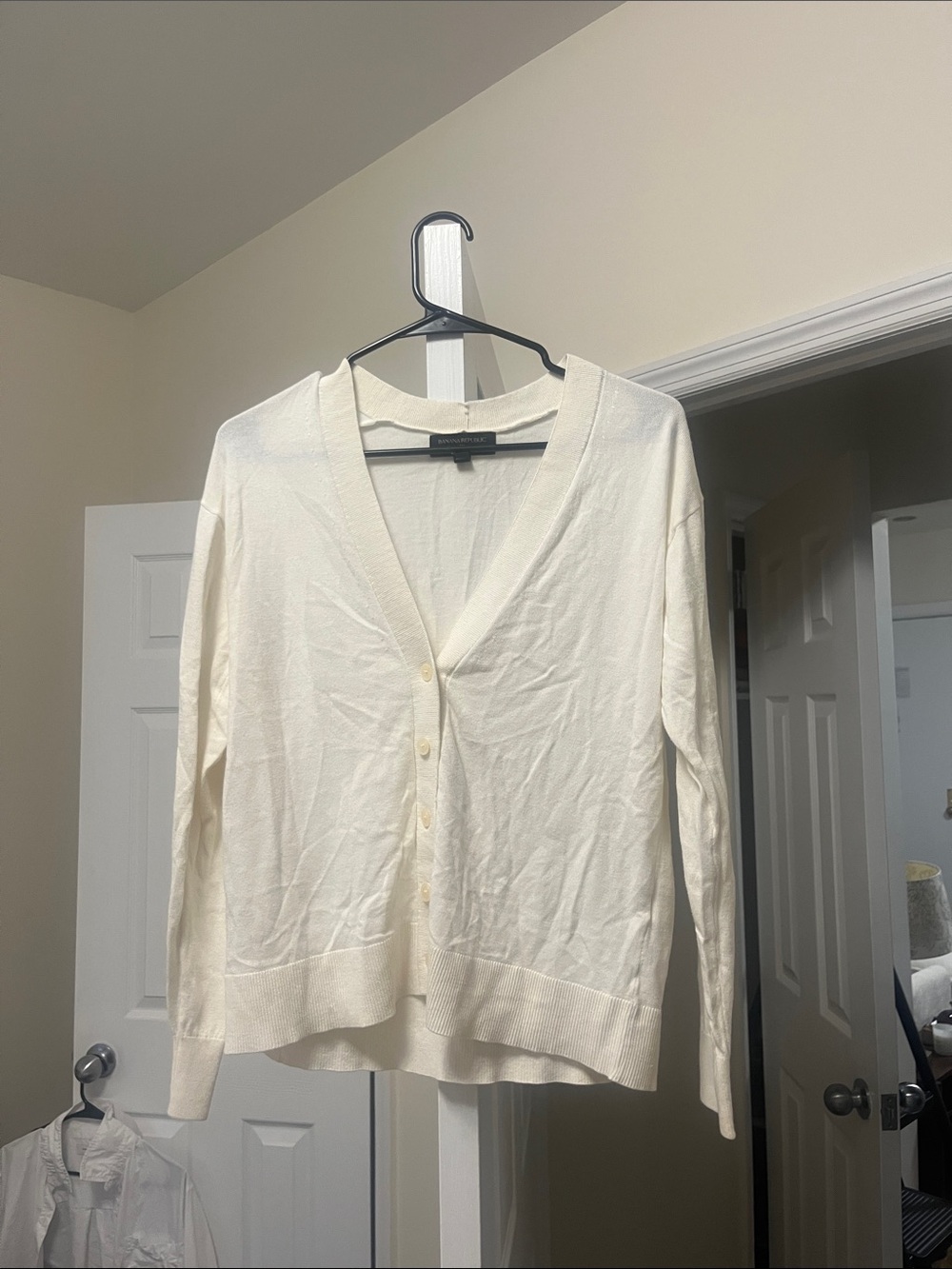 Light Cream V-Neck Button Cardigan Sweater